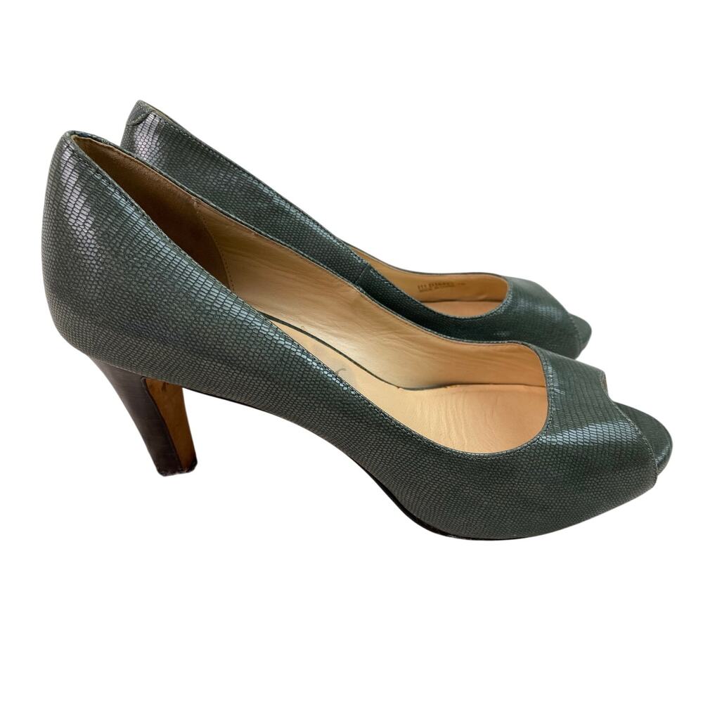 Cole Haan Women's 7B Faux Snakeskin Slip On Peep Toe Heels *‎